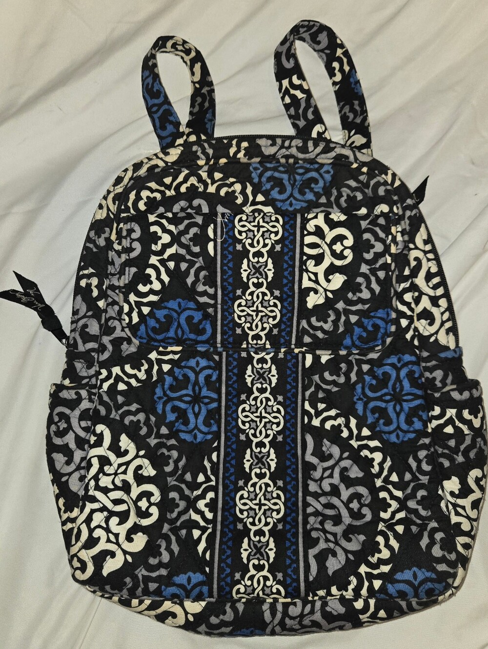 Vera Bradley Blue and Black Patterned Quilted Backpack - Picture 2 of 8